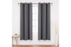 HOMEIDEAS Grey Blackout Curtains 2 Panels 46 X 72 Inch Drop Room Darkening Eyelet Curtains for Bedroom Living Room, Thermal Insulated Light Blocking Window Drapes