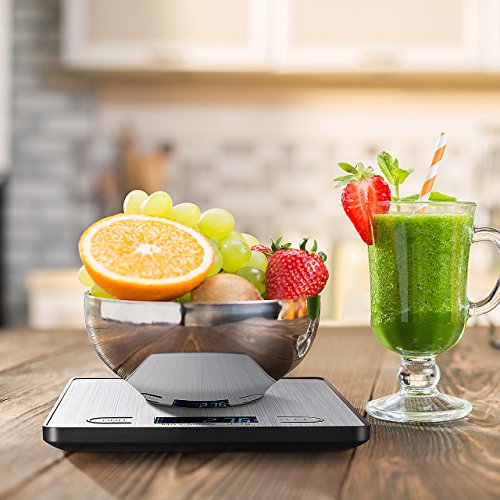 Topop Digitale Küchenwaage 11lb 5kg Gewichtskapazität 4 Maßeinheiten heller LCD-Schirm Silber Edelstahl - 2