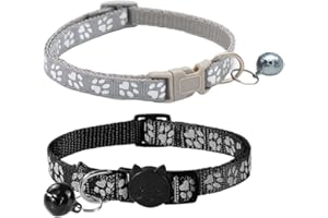 Quesuc Collar Gato, 2 Piezas Collares para Gatos con Cascabeles Y Hebilla Seguro De Liberación Rápida