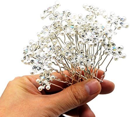 Snowflake Hairpin - U Shape Rhinestone Pearl Hair Pin - Snow Queen Elsa Frozen Jewelry Fork Clip(20 pcs)