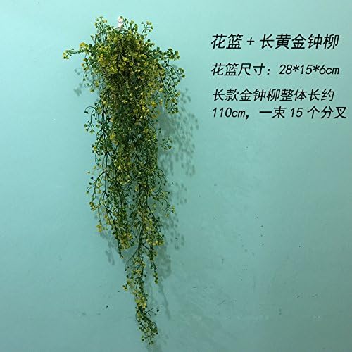 XMJR Wall decoration Emulation plants hanging household living room creative stereo wall decoration wall wall decorations grill green-shik wall decoration, flower baskets + Long Golden Bell Yoo