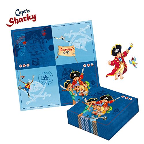 37-teiliges Partyset * CAPT’N SHARKY * mit Teller + Becher + Servietten + Deko // Piraten Kindergeburtstag Kinder Geburtstag Party Mottoparty Luftballons Deko Pirates Kaptiän Kaptn Captn - 4