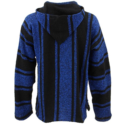 Mexican Baja Jerga blue and black hooded hippie top (M)