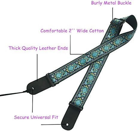 Art Weave Styles Guitar Strap, 2inch Electric Bass Guitar Strap Acoustic Guitar Strap Accessories ,The Strap With 2 Guitar Picks High Quality,Length Ties,Leather Ends,Metal Buckle