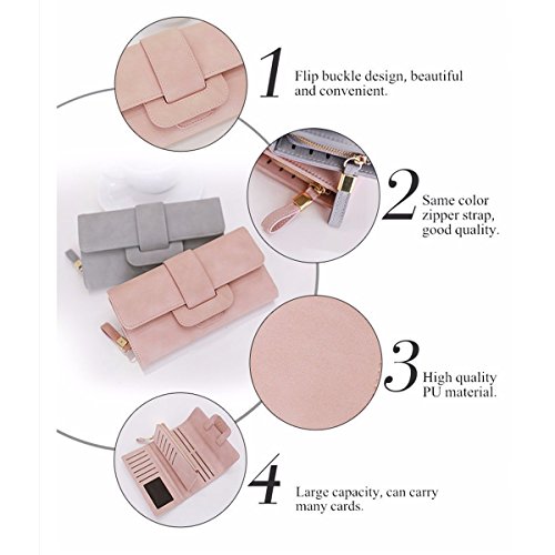 Women Wallet,Charminer Fashion Large Capacity PU Multi-slots Button Hand Wallet Purse Bag Card Holder Case For 5.5-inch Smartphone Pink