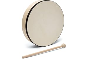 World Rhythm HD-8-BK Tambour à main 20,3 cm - Tambour sur cadre préréglé - Batte incluse - Peau de tambour en peau de chèvre authentique