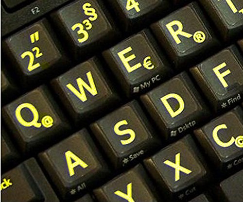 Deutsch Große Beschriftung (Großbuchstaben) Schwarz Tastaturaufkleber mit Gelben Buchstaben - passend für jede Tastatur