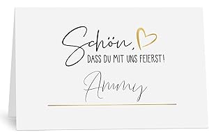 MEJOSER 50 Stück Tischkarten Geburtstag Hochzeit Namenskarten zum selbst Beschriften 85x55mm Schön dass du mit uns feierst mit Herz Platzkarten Tischdeko für Jugendweihe Kommunion Taufe Konfirmation