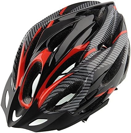 Cycling Bicycle Helmet Honeycomb Type 21 Holes Mountain Bike Racing Breezier Helmet Unisex Safety Protective Carbon with Visor Red Color Free Size Breather Durability Comfortable Cool