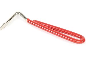 Freerein Equipment PACK of 10 - EZI-GROOM Pear Shaped Strong Metal Hoof Pick with Coloured Vinyl Handle for Grooming - (Red)