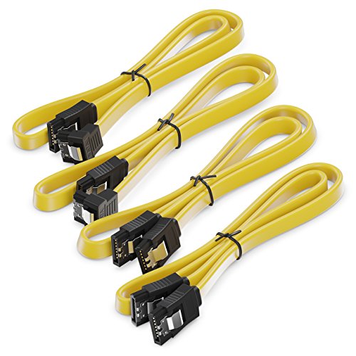 SET – 4x deleyCON 0,5m S-ATA 3 Kabel (4 Stück / 2x mit 90 Grad Winkel) – PREMIUM SATA 3 HDD / SSD Datenkabel mit Clip Stecker – 2x Gerade zu Gerade + 2x 90° Winkel zu Gerade – bis 6 Gbit/s – 50cm Gelb - 4