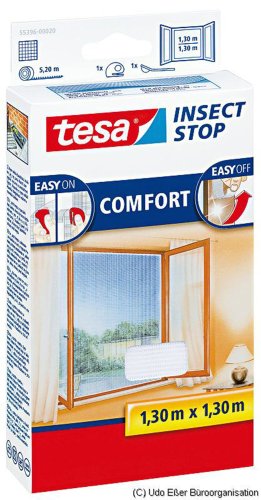tesa Insect Stop COMFORT Fliegengitter für Fenster / Zuschneidbares Moskitonetz mit Klettband zum Kleben / 130 cm x 130 cm