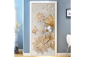 XWYDCF Adesivi per Porte 3D 90 * 210Cm Fiore d'oro Europeo Autoadesivo Carta Parati Porta Fotomurali Decorazione da Parete Poster Murale Rimovibile Soggiorno Camera da Letto