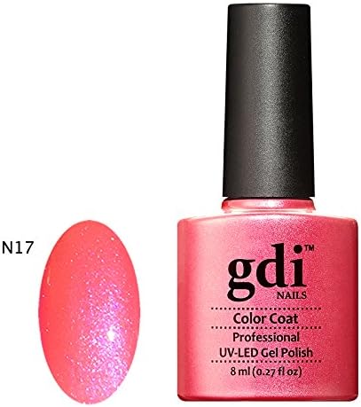 GDI NailsN17 Pink Charm - Vibrant Salmon Pink Neon Shade - Glow In The Dark UV LED Soak Off Gel Nail Polish Varnish - Shimmer Glitter Neon Glow Range - 8ml - ***REQUIRE UV/LED LAMP TO CURE DRY GEL POLISH***