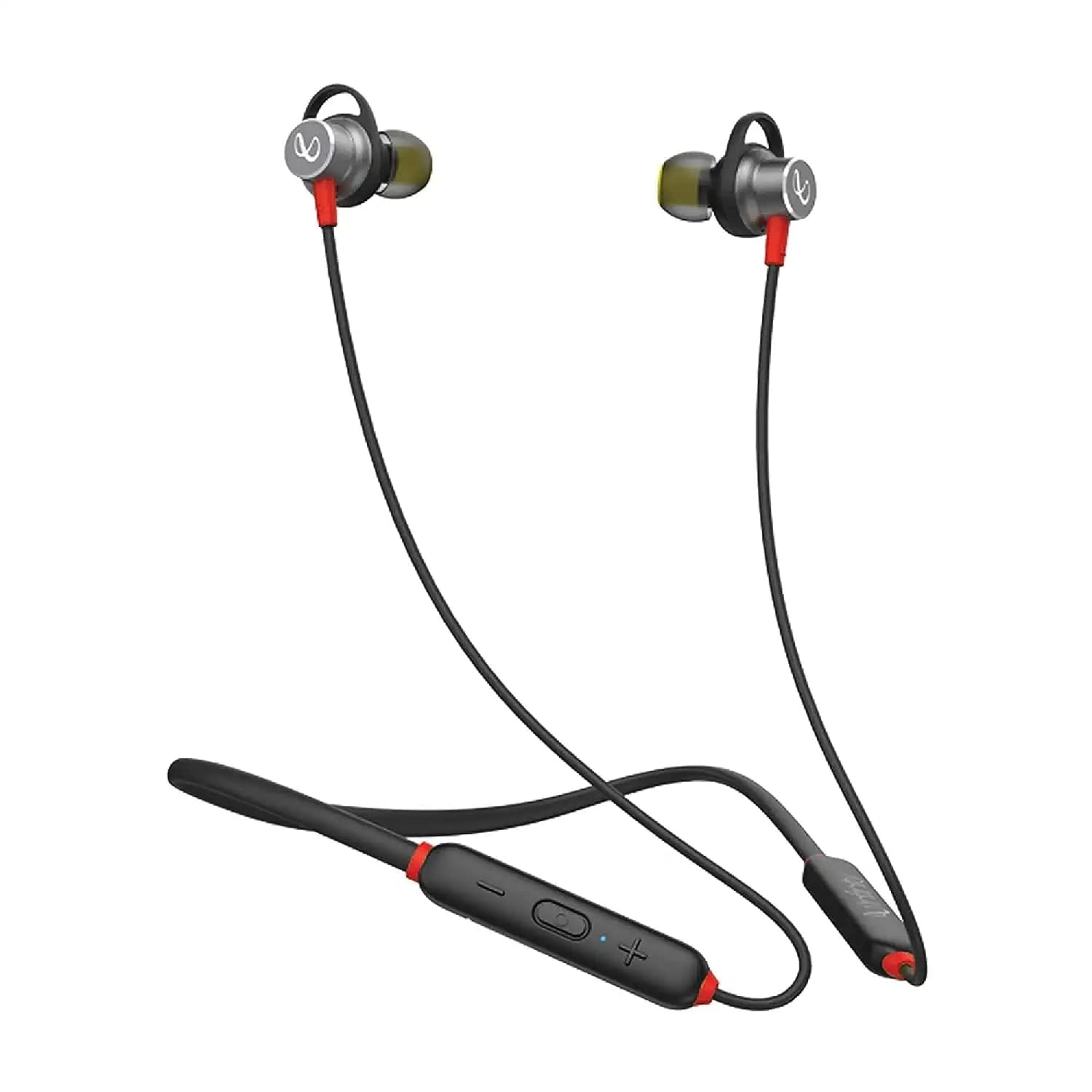Infinity - JBL Glide N120, in Ear Wireless Earphones with Mic, Deep Bass, Dual Equalizer, 12mm Drivers, Premium Metal Earbuds, Comfortable Flex Neckband, Bluetooth 5.0, IPX5 Sweatproof (Black & Red)