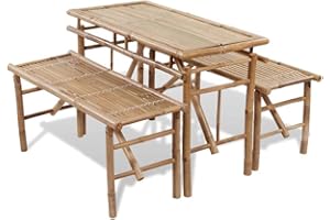 VIDAXL Set Plegable de Mesa de bambú con 2 Bancos para Picnic