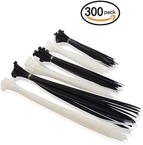 Cable Zip Ties, 300 Pcs Adjustable Durable Self locking 6+8+12-Inch Nylon Zip Cable Ties in Black & White for Home Office Garage Workshop Heavy Duty