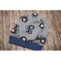 Kinder Mütze Beanie Traktor grau blau