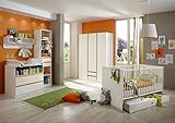 Dreams4Home Babyzimmer Set 'Coco', Bett,Schrank,Wickelkommode,Regal,Wandboard,Alpinweiß,Absatz in Orange, Modell:mit Bettseiten;Bettkasten:mit Bettkasten