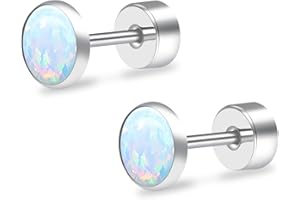 ZDE Titanium Flatback Ohrringe für Frauen Opal Lavendel Ohrstecker flach zurück Frauen Ohrringe hypoallergen Knorpel Flatback Ohrring Tragus Helix Tragus Conch Piercing 3mm-5mm