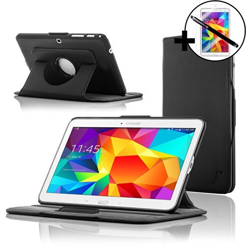 ForeFront Cases® Neue Leder Drehbar Hülle / Tasche / Case / Cover für Samsung Galaxy Tab 4 10.1 T530 - Rundum-Geräteschutz und intelligente Auto-Sleep-Wake-Funktion mit 3-JAHRES-GARANTIE VON FOREFRONT CASES - inkl. Eingabestift und Displayschutz