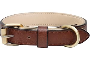 SWEETYMOOMOO Adjustable Genuine Soft Leather Dog Collar of Padded Best for Small Medium Large Breed Dogs(L, Brown)