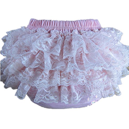 BuyHere Baby Girl's Cotton Lace Ruffle Underpants,Pink,X-Large Size