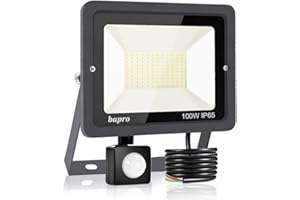 BAPRO 100W Faretto LED da Esterno con Sensore di Movimento,Bianca Fredda 6000K Faretto led da Esterno LED Floodlight, IP65 Impermeabile, per Parcheggio, Ingresso, Corridoio, Garage