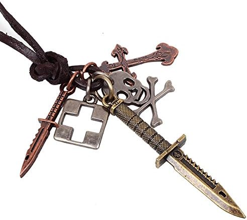 GYJUN Men's Necklaces Vintage Knife Pandent Hide Rope mens jewelry (1pc)