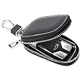 Sisliya Universal Car Key Case, Key Fob Protector, Key Fob Cover Case, Genuine Leather Car Smart Key Chain Keychain Holder Metal Hook and Keyring Zipper Bag for Remote Key Fob (Black)