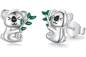 CHENGHONG Animal Pendientes de plata 925 jirafa, gato, koala, araña, niñas, ópalo turquesa, ángel de la guarda, pendientes hipoalergénicos para mujer