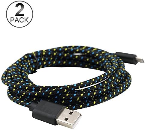 Ericoy 2-Pack 2M/6.4FT Hemp Rope Micro USB Charger Sync Data Cable Cord for Cell Phone Black