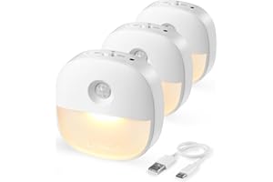 Lyridz Motion Sensor Night Lights (3 Pack), USB Rechargeable Night Light, Motion Sensor Lights Indoor ON/Off/AUTO Modes with Removable Magnetic Stick on Cupboard, Stair, Hallway, Bedroom (Warm White)