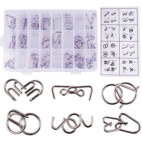 rolimate Rompicapo in Metallo Puzzle, Mind IQ e Test di logica Giochi di distrazione Portatili, Catena di Fili in Bobina 3D e Giocattoli di intelligenza educativa Giochi per Bambini Sfida [24 Pezzi]