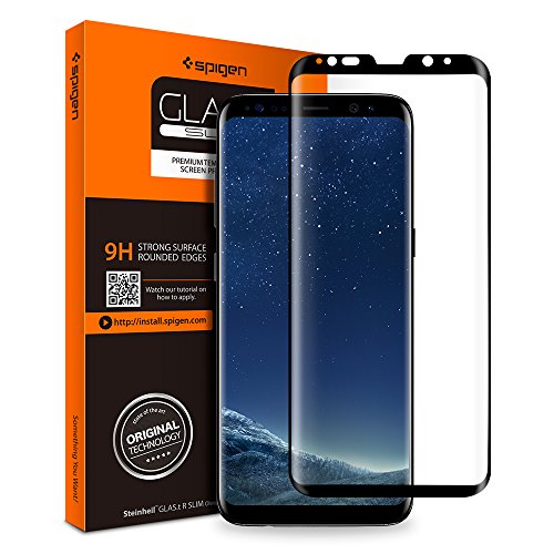 Spigen® Protecteur d'écran Samsung Galaxy S8 Plus [Full Cover BLACK] Verre Trempé Samsung Galaxy S8 Plus, **Easy-Install Kit** [Anti-Trace de Doigts] *Ultra Clair* Protection écran Galaxy S8 Plus, Film Protection Galaxy S8 Plus (571GL21780)