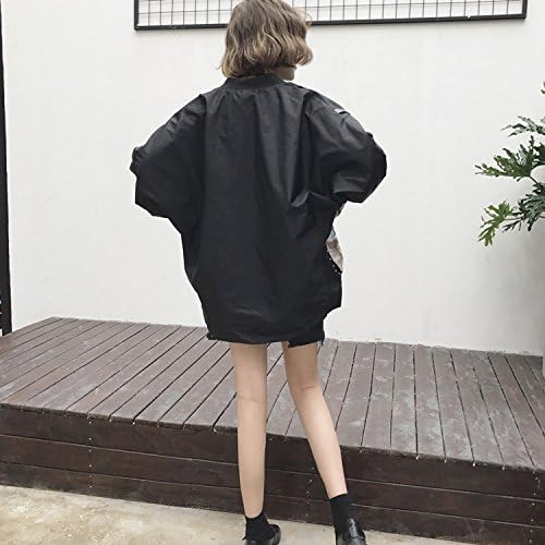 Injiazhua New Spring Streetwear Slim sizes for women Japanese shield Harajuku cat cartoon rivet large size Loose jacket female jacket(Black)