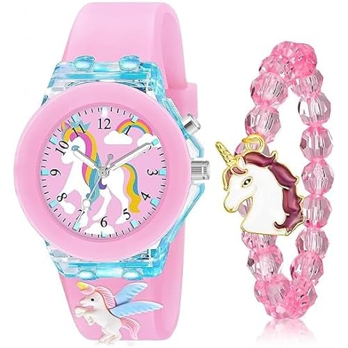 3 Pieces Kids Unicorn Watch Rabbit Watch Unicorn Bracelet Waterproof Toddler Analog Watch Light Watch Unicorn Christmas Valentine Day Gift for 3-10 Year Girls