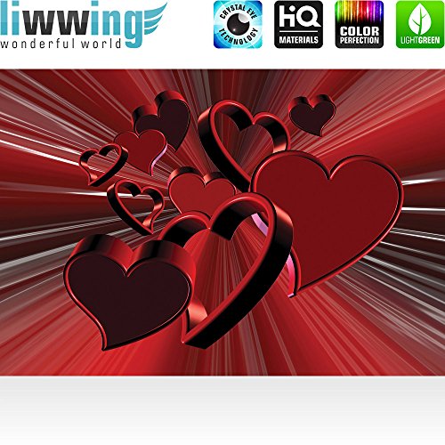 Vlies Fototapete 400×280 cm PREMIUM PLUS Wand Foto Tapete Wand Bild Vliestapete – 3D Tapete Abstrakt Herzen Streifen Linien Tunnel Bahnen Liebe 3D rot – no. 854 - 2