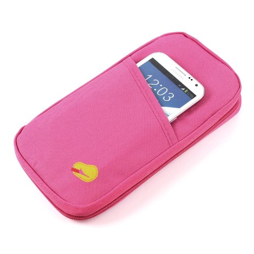 Preisvergleich Produktbild 2-TECH Travel Wallet Reiseorganizer Reiseetui Dokumententasche Kreditkartenetui mit Reisverschluß Innenfächern in pink