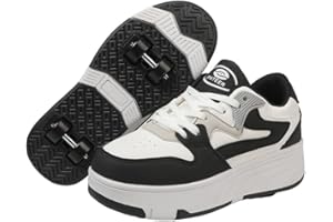 Mateju Chaussures à Roulette Garçons Filles, 2 en 1 Patins à roulettes Retractable Enfant avec 4 roulettes Chaussures de Skateboard Réglables Adolescents pour Intérieur Extérieur