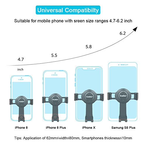 Supporto Auto Smartphone GravitÃ  360 Gradi in Alluminio iVoler Universale Supporto per Auto Porta Cellulare Auto del Ventilatore per Telefoni iPhone X / 8 / 8 Plus / 7 / 7 Plus / 6(s) / 6(s) Plus / SE / 5s / 5, Samsung Galaxy S9 / S9+ / S8 / S8+ / S7 / S7 Edge / S6 / S5 / J5 / A5, Asus Zenfone 3 / 4, Huawei, LG e GPS Dispositivi di Larghezza 6,5cm - 9,2cm (Nero)
