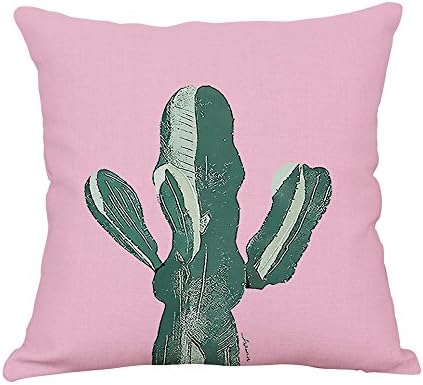 MaxG Home Decor Cotton Linen Pink Cactus Plants Pattern Square Throw Pillow Cases Cushion Covers For Sofa Bed 18X18 inches