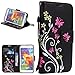 Produktbild Roreikes Samsung Galaxy S5 / S5 Neo Hülle, Slim Retro Schmetterling und Blume PU Leder Bookstyle Handyhülle Tasche Flip Wallet Case mit Strap Portable Handytasche Anti-Scratch Shell Cash Pouch ID Card Slot Magnetverschluss Etui Soft Silikon Back Cover Folio Hüllen Schale Schutzhüllen für Samsung Galaxy S5 / S5 Neo - Schwarz