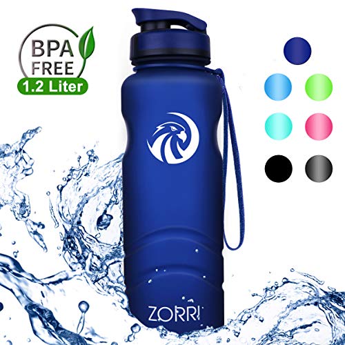 ZORRI Sportiva Bottiglia d'Acqua 1200ml-42oz Borraccia a Prova di perdite, Riutilizzabile Senza BPA Plastica Detox Bottiglie Acqua per Palestra,Yoga,Bambini,Viaggio Frutta e Spingere Il Coperchio
