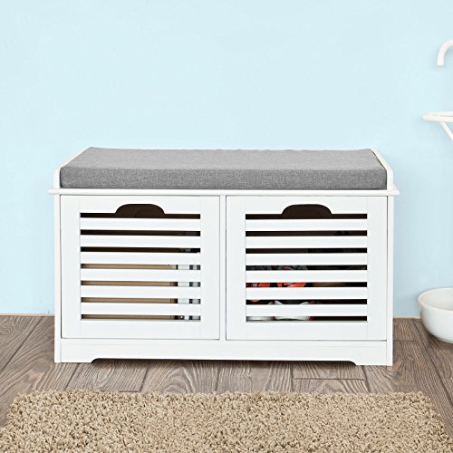 SoBuy® moderne Schuhtruhe,Sitzkommode mit 2 Körben,Sitzbank, Schuhschrank mit Sitzkissen,Spieltruhe, FSR23-K-W - 9
