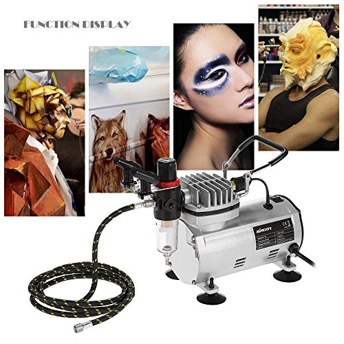 KKmoon Professional 3 Airbrush-Kit mit Luftverdichter Dual-Action Hobby Spray Air Brush Set Tattoo Nail Art Lack Versorgung w / Reinigungsbürste - 8