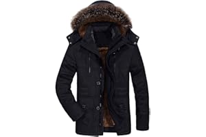 FTCayanz Herren Warme Winterjacke Parka Lang Wintermantel Mit Kunstfell Kapuze Outdoor Gefütterte Steppjacke Jacke