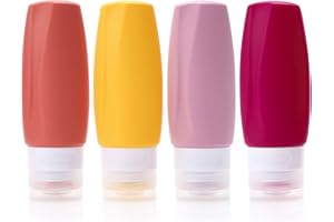 LUFEVRM Bottiglie da viaggio 90ml in silicone,4pcs prova di perdite ricaricabili portatili accessori vuoti contenitori da viaggio per lozione,shampoo,balsamo,liquidi,senza BPA (Rosa Rossa)
