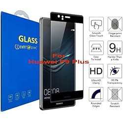 Huawei P9 Plus - Curvo 3D Cristal Templado Protector de Pantalla, 3D completo borde curvado [ borde a borde ] para Huawei P9 Plus ( Negro )