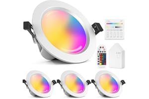 INDARUN WiFi 15W 1200LM Led Downlights for Ceiling Dimmable RGBCW, Bluetooth Mesh Recessed Ceiling Lighting for Living Room, Kitchen, KTV, Bars, Compatible with Amazon Alexa/Google Home (4 Packs)